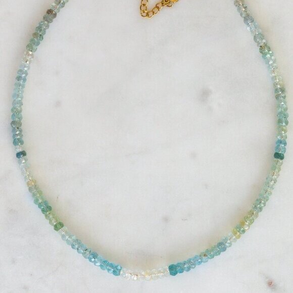 Stunning AQUAMARINE beaded necklace Gold Waterproof Chain non-tarnish Gold - Picture 5 of 14